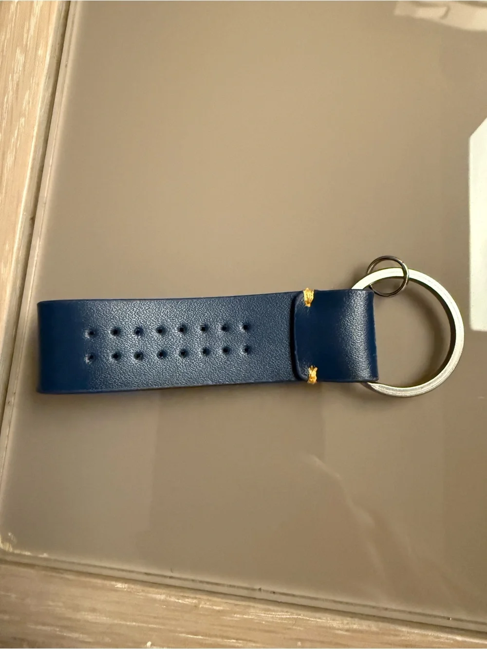 NEW Land Rover Navy Leather Loop Keyring Keychain Genuine